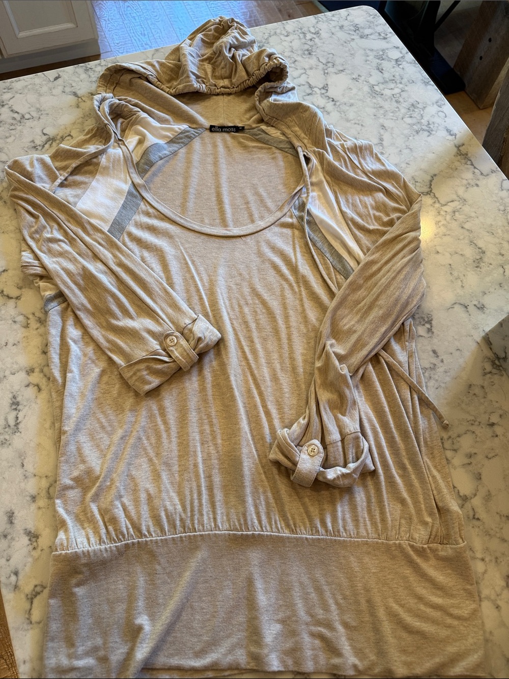 Ella Moss Neutral Beige Hooded Lightweight Top